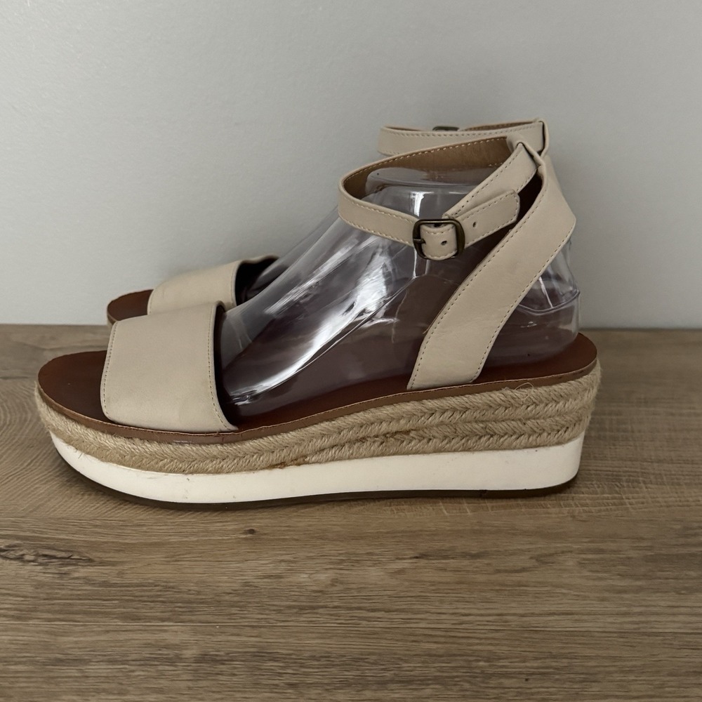 Lucky Brand Sandals Jeneka Ivory Leather Espadrille Platform Summer Womens 9M